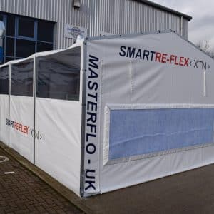 External spray booth erected outside a SMART repair centre