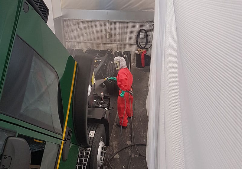 Commercial truck spray painting